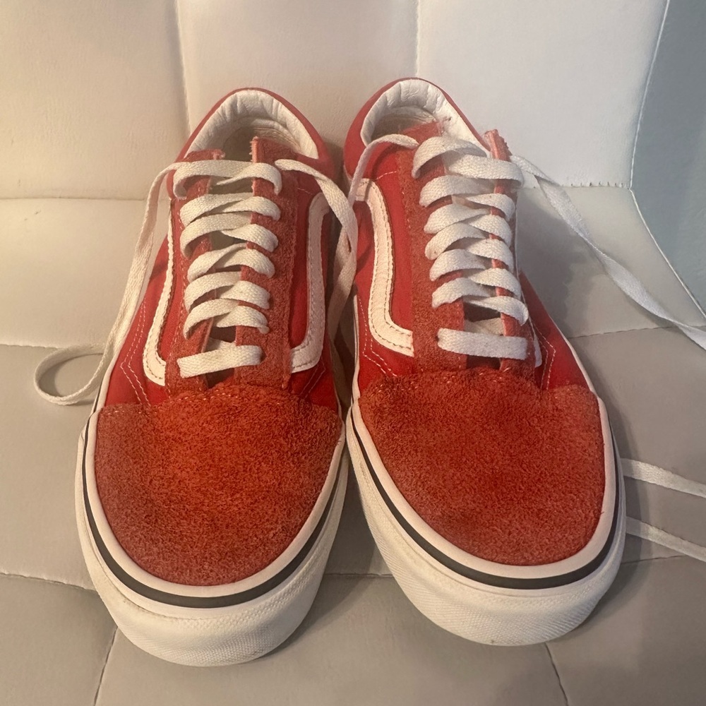 Red and White Sneakers size M8.5. W 10